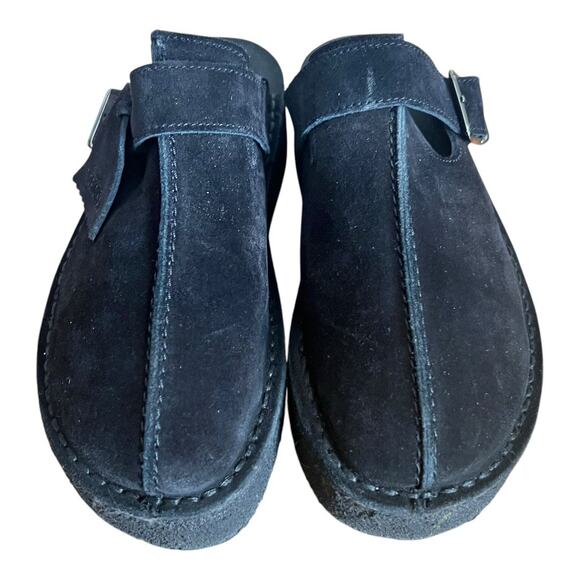 Clarks Originals Trek Wedge Platform Black Suede Slip On Mules Shoes Size 7.5 - Picture 3 of 9